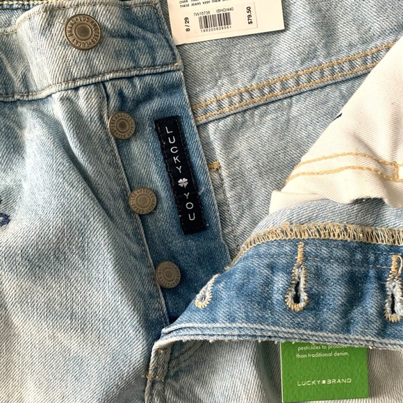 Lucky Brand floral Embroidered light wash distressed denim 90s midi shorts - Picture 5 of 9